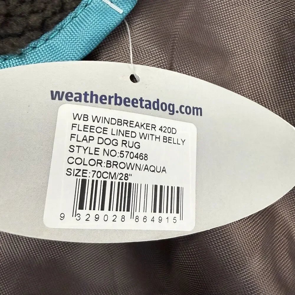WeatherBeeta NEW Windbreaker Deluxe Dog Coat Fleece Lined Brown Aqua Large 28